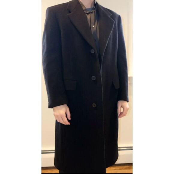 New Christian Aujard Men's 44L Cashmere Blend Vintage Black Long Coat Overcoat